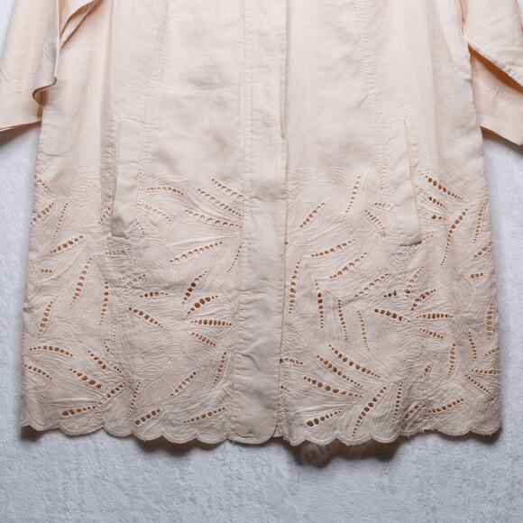 CHICOS Linen Eyelet Lace Zip Up Lightweight Jacket Blush Pink Sz 2 US L/12 - Picture 3 of 8